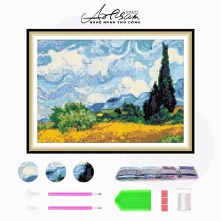  Tranh Gắn Đá Bộ Van Gogh Cây Bách Trong Cánh Đồng Lúa Mì DIY Kim Cương Khảm Đá Trang Trí Nhà Tranh
