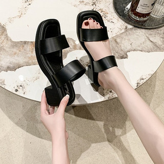 Dép xăng đan Giày sandal cao gót mũi vuông Giày sandal nữ đế dày