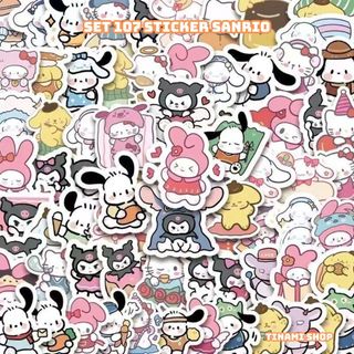Set 100 sticker Sanrio kuromi melody cinnamon pompompurin hình dán các nhân vật hoạt hình đáng yêu