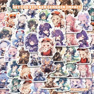 Set 100 sticker genshin impact dễ thương hình dán game anime trang trí sổ điện thoại laptop vali