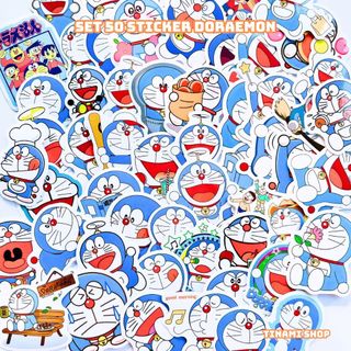 Bộ 50 Hình dán Sticker Doraemon dùng trang trí điện thoại laptop vali nón bảo hiểm ô tô xe máy