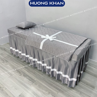 Ga giường spa Cotton trần bông cao cấp may phối màu, chăn trang trí nơ xinh (gối có kèm ruột)