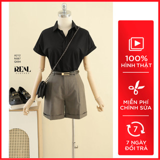 Sơ mi công sở cánh dơi đen_real