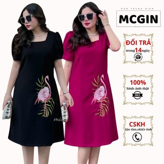 Đầm Trung Niên Cho Mẹ Bigsize U50 Sang Trọng Thêu Hạc Hồng Cao Cấp Form Suông A Che Khuyết Điểm Tốt | Thanh lịch CG043