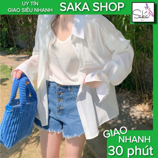 Áo sơ mi nữ tay dài dáng rộng vải đũi mịn mát không nhăn phong cách hàn
