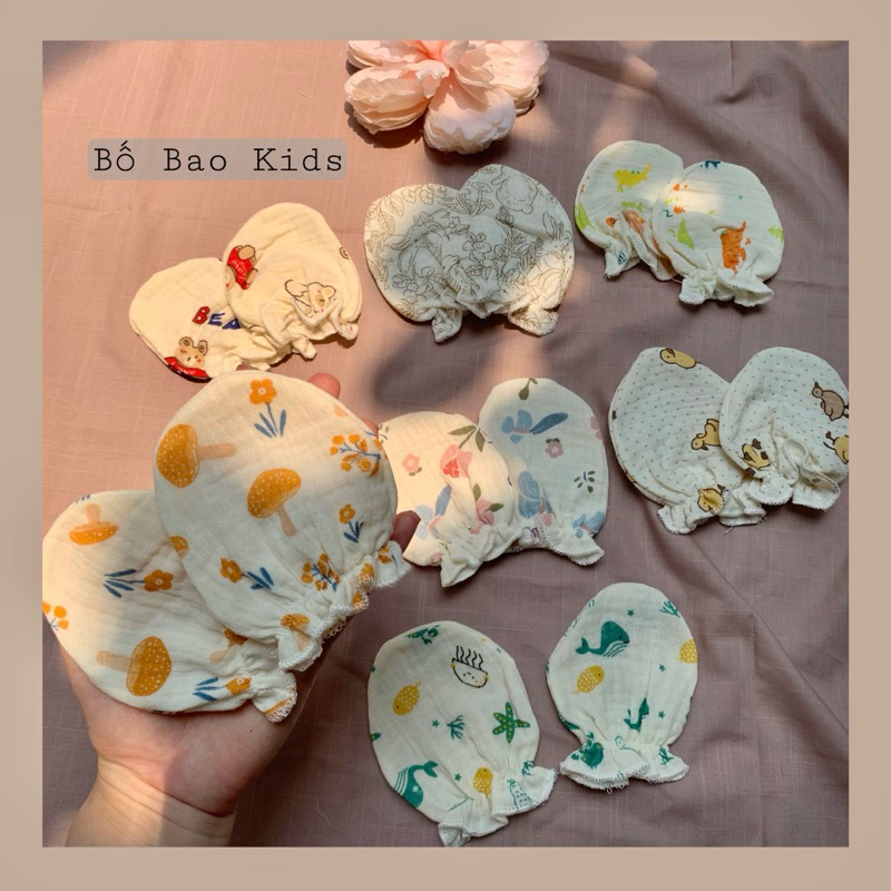 Bao tay- Bao chân muslin Bao Kids cho bé từ sơ sinh chống cào