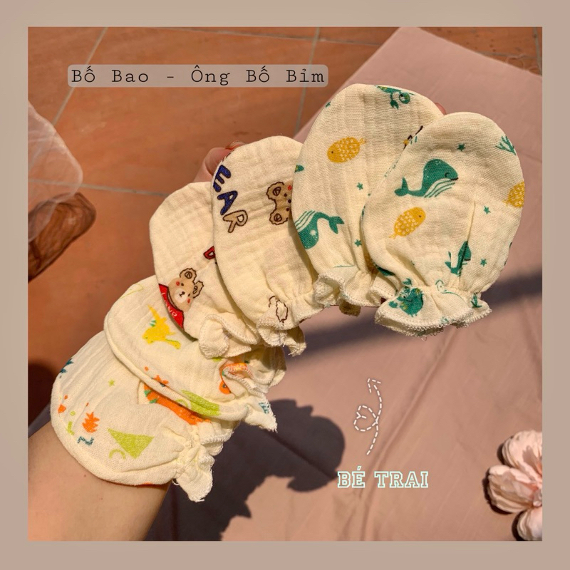 Bao tay- Bao chân muslin Bao Kids cho bé từ sơ sinh chống cào