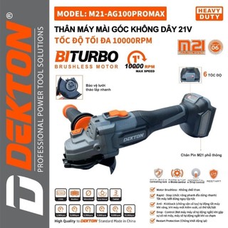 Thân máy mài góc dùng pin dekton m21-ag100promax - tốc 10000 vòng/phút - motor brushless chân pin makita