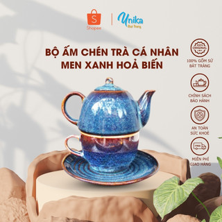 Bộ Ấm Chén Trà Cá Nhân Men Hoả Biến ACTX-08  chồng lên nhau cực độc đáo