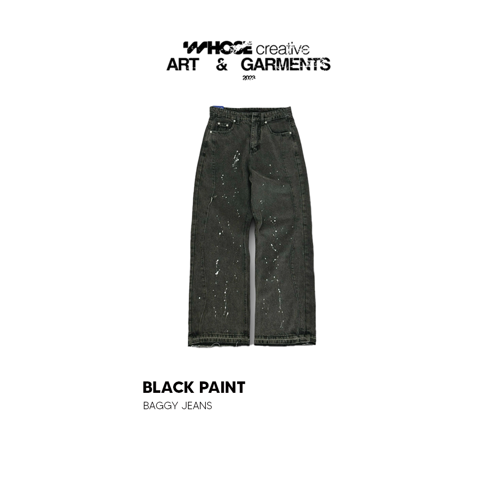 BLACK PAINT BAGGY JEANS - Quần jeans đen chấm
