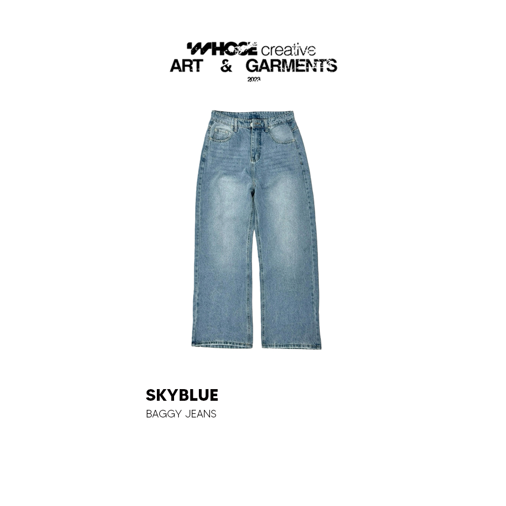SKY BLUE V3 - Quần jeans wash ống rộng 1248