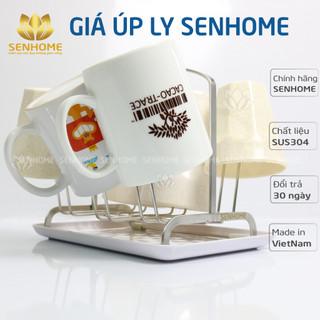 Khay úp ly cốc giá úp cốc inox 304 cao cấp senhome sh-gl30, giá úp ly có khay hứng nước tiện lợi