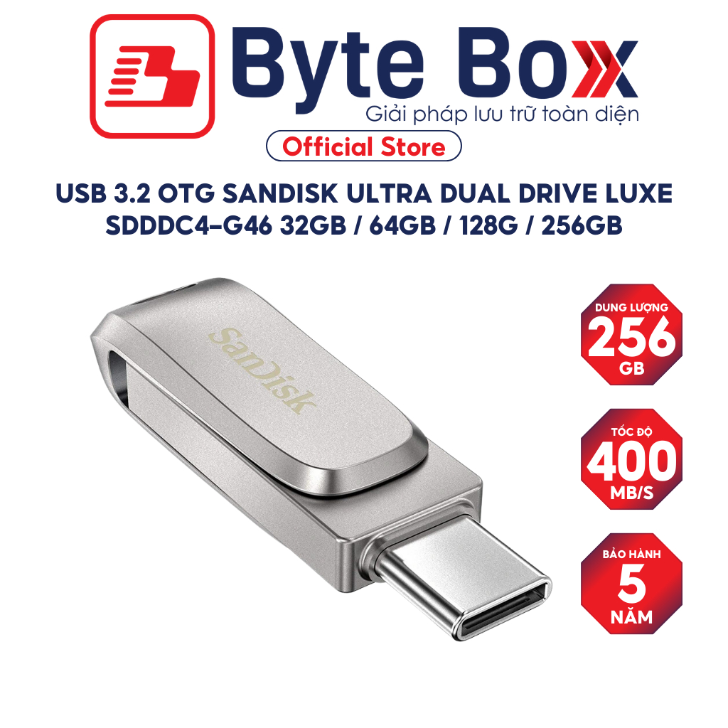 USB 3.2 OTG SanDisk Ultra Dual Drive Luxe SDDDC4-G46upto 400MB/s 32GB/64GB/128G/256GB Bảo hành 5 năm