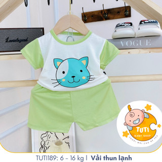 Bộ Quần Áo Trẻ Em Cộc Tay, Họa Tiết MÈO Dễ Thương, Đồ Bộ Trẻ Em Chất thun Cao Cấp TuTi TuTi Baby Cho Bé 6-16KG TUTI0189