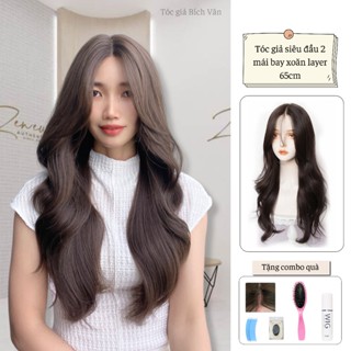 Tóc giả nguyên đầu siêu da 2 mái bay xoăn layer 65cm , tóc giả siêu da đầu