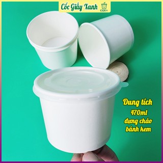 50 Tô Bát Giấy 470ml Có Nắp Dùng 1 Lần Đựng Cháo Dinh Dưỡng, Xôi, Mì Phở