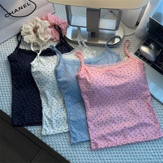 Áo Thun 2 Dây Hoa Nhí Phối Cổ Ren Nơ Kèm Mút Ngực Nhiều Màu Mùa Hè, Áo Hai Dây Ôm Body Mát Mịn D10