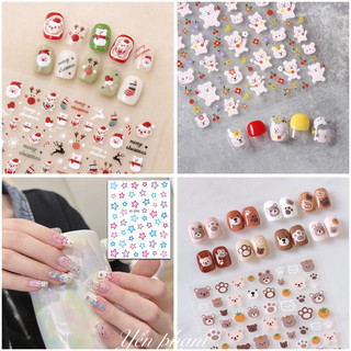 Sticker gấu nâu, ngôi sao sắc màu, noen trang trí móng tay
