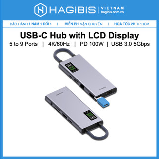 Hagibis USB C Hub With LCD Display - Multiport Adapter 4K HDMI-Compatible Thunderbolt 3/4 100W PD