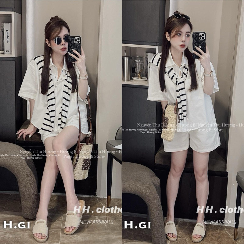 Set sơmi quần cạp chun khăn sọc mềm mại