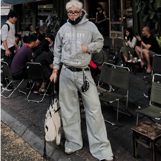 Quần Jean Unisex Light Blue Vintage Wash Ống Rộng Rách Gấu - VYAN Brand Chính Hãng