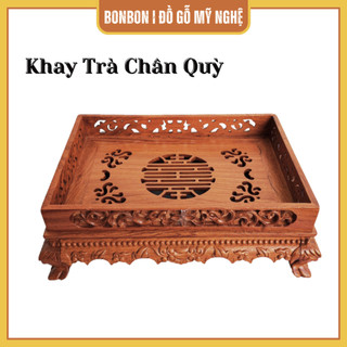 Khay trà chân quỳ, Khay đựng ấm chén bằng gỗ Hương, khay trà gỗ và bộ ấm chén uống trà gốm sứ Bát Tràng