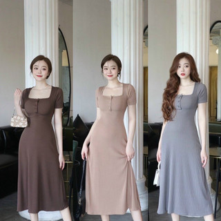 Đầm body sát nách cổ yếm gài nút dáng dài sexy nhiều màu