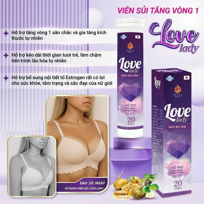 Viên sủi nở ngực LADY Giúp tăng săn chắc vòng 1 an toàn, Tăng Cường Nội Tiết Tố Nữ