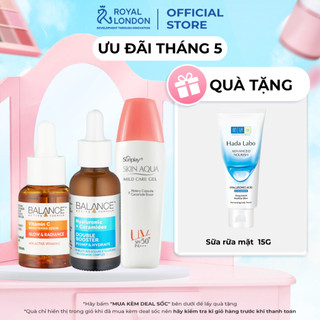Combo Serum Sáng Da Vitamin C, Dưỡng Ẩm Hyaluronic Booster Balance  Và Kem Chống Nắng Dịu Nhẹ Skin Aqua