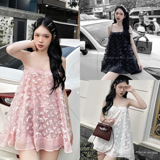 ĐẦM HAI DÂY TƠ ĐÍNH BUTTERFLY DÁNG SUÔNG KÈM QUẦN