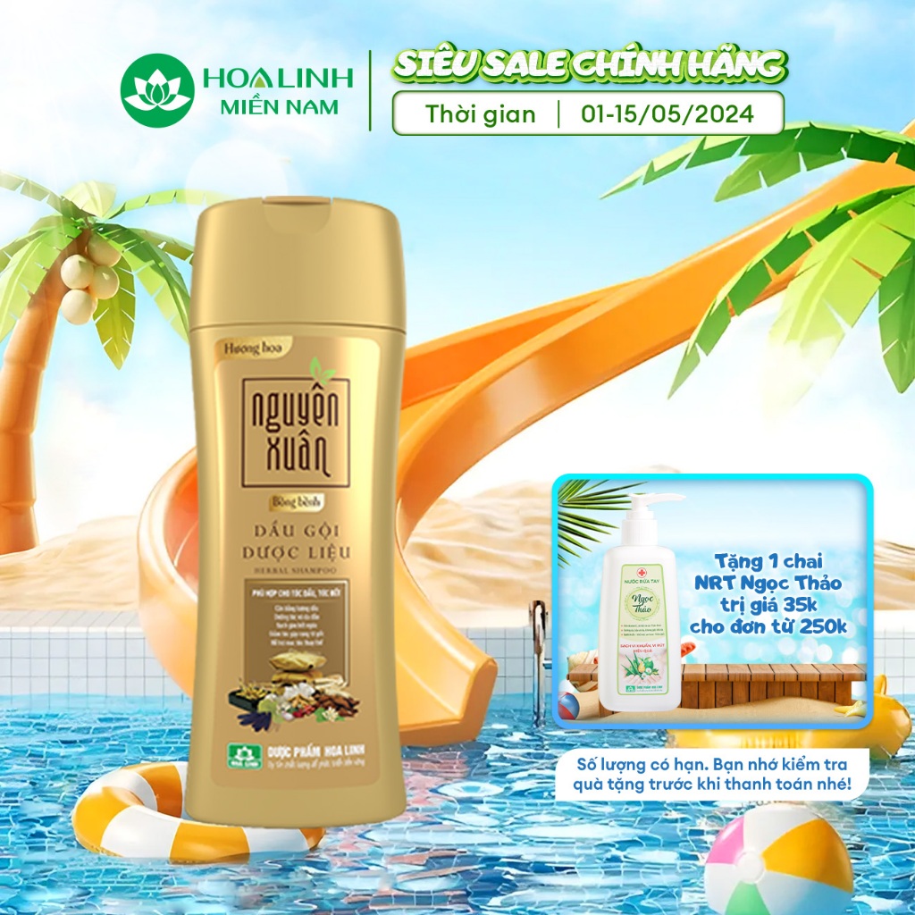 Dầu gội dược liệu Nguyên Xuân Bồng bềnh 200ml - Ngát hương hoa, phù hợp cho da đầu dầu.