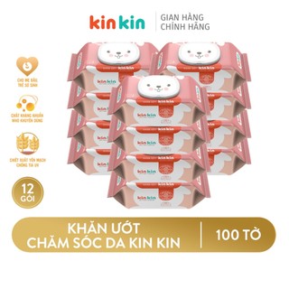 Khăn giấy ướt cho bé chăm sóc da Kin Kin có nắp 100 tờ/gói