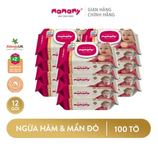  Combo 12 Khăn giấy ướt Mamamy 100 tờ có nắp chủ động ngừa hăm/x2 chất ngừa hăm