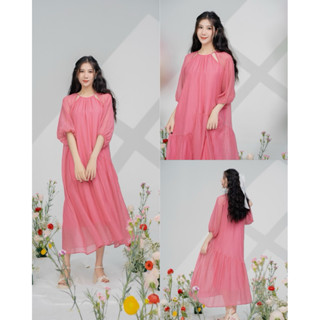 PETBYCHANG - Váy tơ dập ly cut out Petbychang, dáng suông basic, nhúm đuôi cá tà lệch.