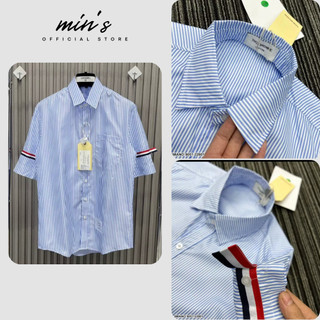 Áo Sơ Mi Kẻ Sọc Màu Xanh Nam Nữ, Áo Sơ Mi Viền Tay Vải Cotton Lụa Dày Dặn Mẫu Hot 2023