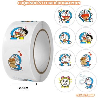 Cuộn 500 sticker Doraemon tem dán khen thưởng hoạt hình tem niêm phong sticker thank you gói hàng
