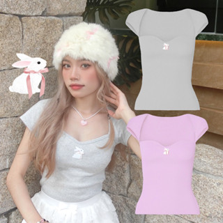 Jenny Top - Áo Cúp Ngực Có Tay Hoạ Tiết Con Thỏ Thắt Nơ Lụa Hồng TUI ICONIC