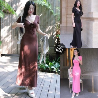 Đầm maxi cổ v tay ngắn đính hoa phom dài chất thun lazzon co giãn thích hợp mặc đi làm đi chơi đi tiệc