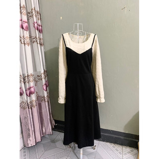 <si tuyển> Váy giả yếm liền áo màu đen phối kem/big size/cỡ to 68-85kg