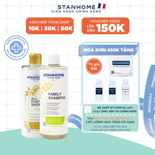 Bộ dầu gội, sữa tắm không xà phòng Stanhome Family Expert Family Shampoo 400ml vàAll Purpose Shower Oat 400ml hạn 3/2025