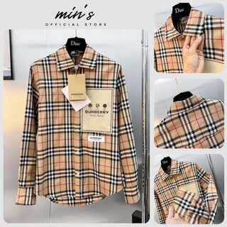 Áo sơ mi burberry kẻ caro phối thêu logo cao cấp, áo sơ mi nam nữ vải mềm mịn thoáng mát