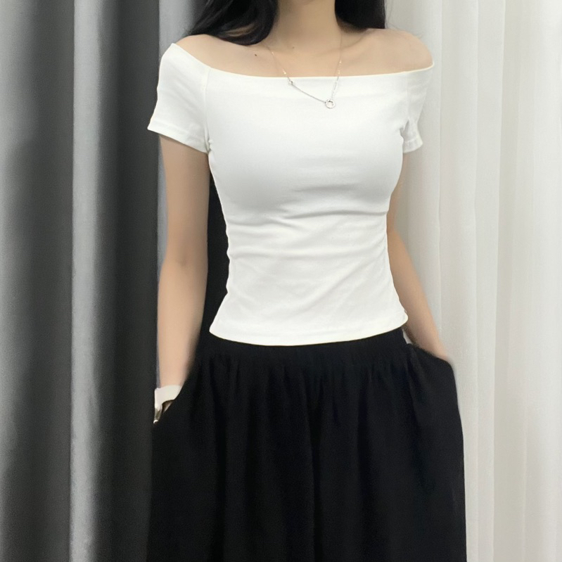 Áo Trễ Vai Cộc Tay Nữ JUSTDUN A55 - Ôm Body, Cotton Co Giãn 4 Chiều, Thoải Mái, Thoáng Mát | BigBuy360 - bigbuy360.vn