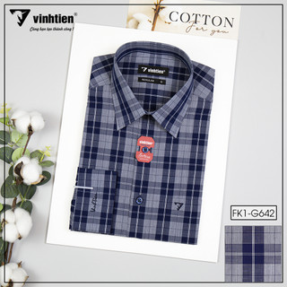 Áo Sơ Mi Vĩnh Tiến Dài Tay Regular Vạt Ngang Vải Cotton Sọc Caro 375 - Mẫu 2