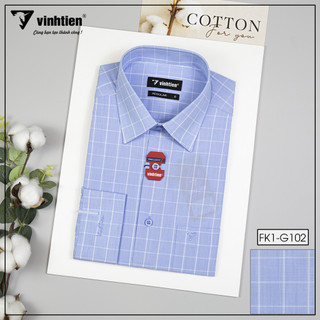 Áo Sơ Mi Vĩnh Tiến Dài Tay Regular Vạt Ngang Vải Cotton Sọc Caro 375 - Mẫu 1