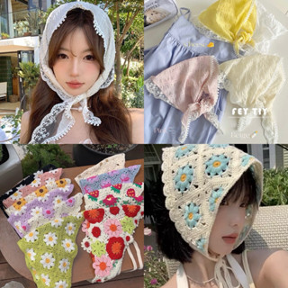 Khăn Trùm Đầu,Băng Đô Tam Giác Cài Tóc Nữ Đan Len, Khăn turban nhiều màu đi biển