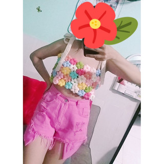 Áo hoa len móc nhiều màu tone hồng