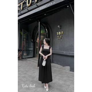 Đầm dài cổ vuông nhún eo