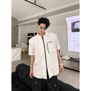 Áo sơ mi nam tay ngắn khoá kéo 2 đầu