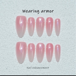 Nailbox thiết kế thủ công B98 ombre trắng hồng tráng gương form bầu nhọn