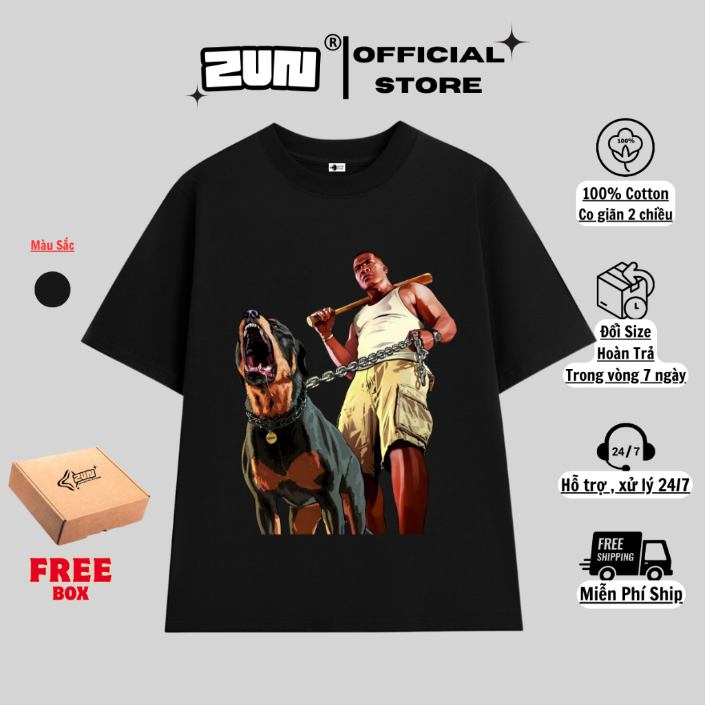 Áo phông thun 100% cotton form rộng unisex hình Franklin Clinton Nhân Vật GTA5  -  Zun BrandVN 009